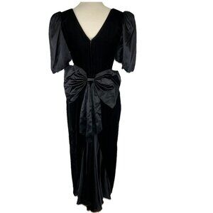 Vintage Gunne Sax Dress Womens Small Black Velvet Satin Puff Sleeve Bow 80s